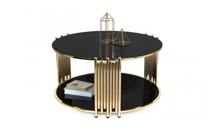 Side Siyah Gold Metal Ayaklı Orta Sehpa