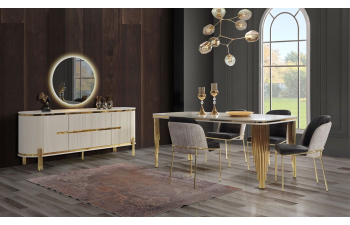 Cumba White Metal Ayaklı Yemek Odası Takımı