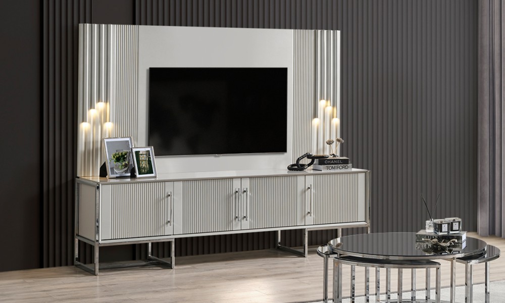 Pırlanta Gümüş Metal Ayaklı Tv Ünitesi