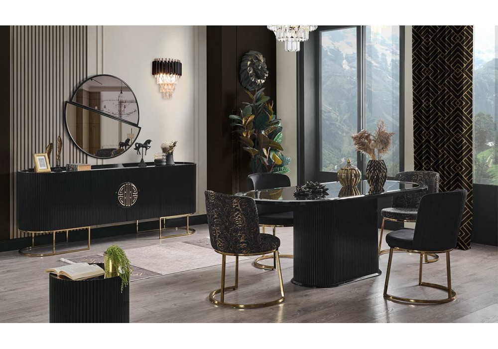 Gucci Antrasit Gold Metal Ayaklı Yemek Odası Takımı