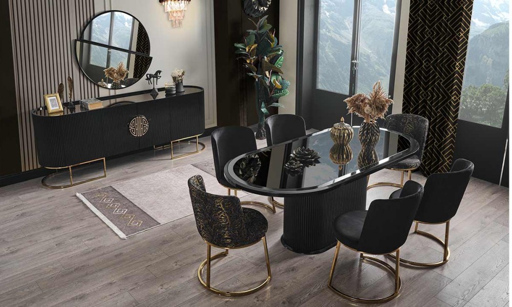Gucci Antrasit Gold Metal Ayaklı Yemek Odası Takımı Yemek Odası Gucci Antrasit Gold Metal Ayaklı Yemek Odası Takımı Yemek Odası