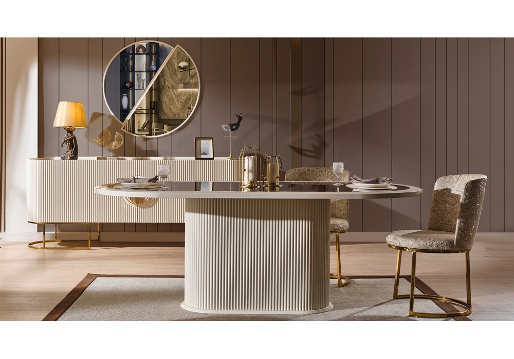 Gucci Ekru Gold Metal Ayaklı Yemek Odası Takımı