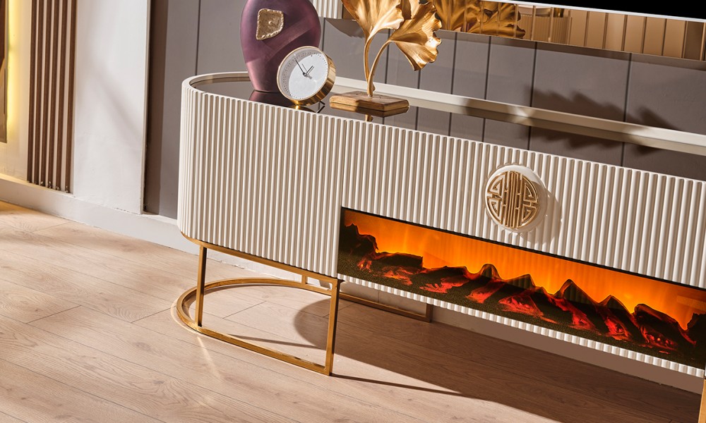 Gucci Ekru Gold Şömineli Tv Ünitesi Gucci Ekru Gold Şömineli Tv Ünitesi