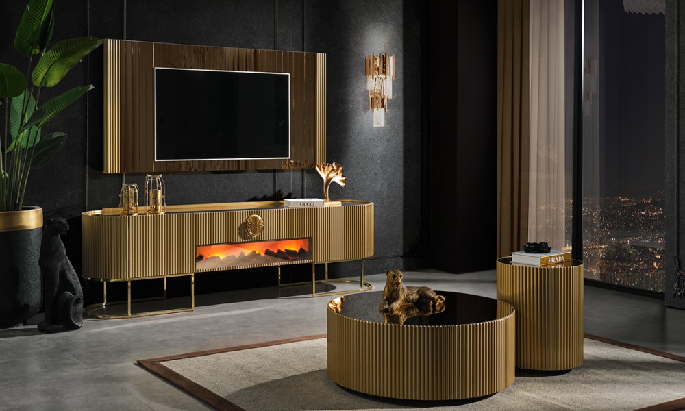 Gucci Golden Şömineli Tv Ünitesi Gucci Golden Şömineli Tv Ünitesi