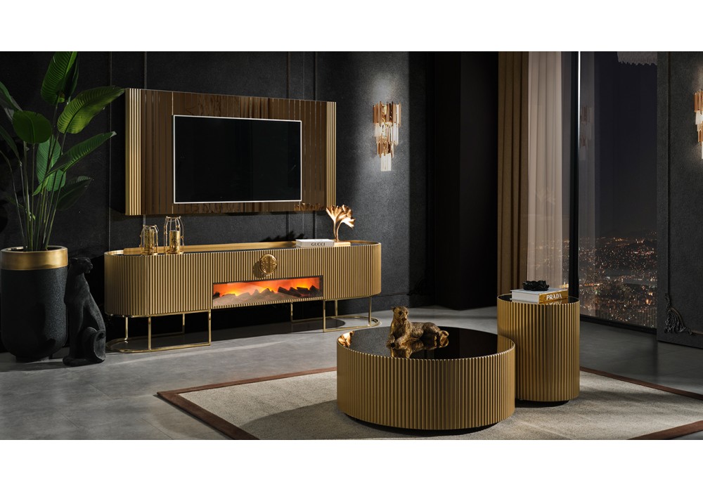 Gucci Golden Şömineli Tv Ünitesi