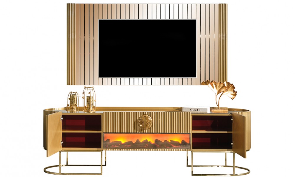 Gucci Golden Şömineli Tv Ünitesi Gucci Golden Şömineli Tv Ünitesi