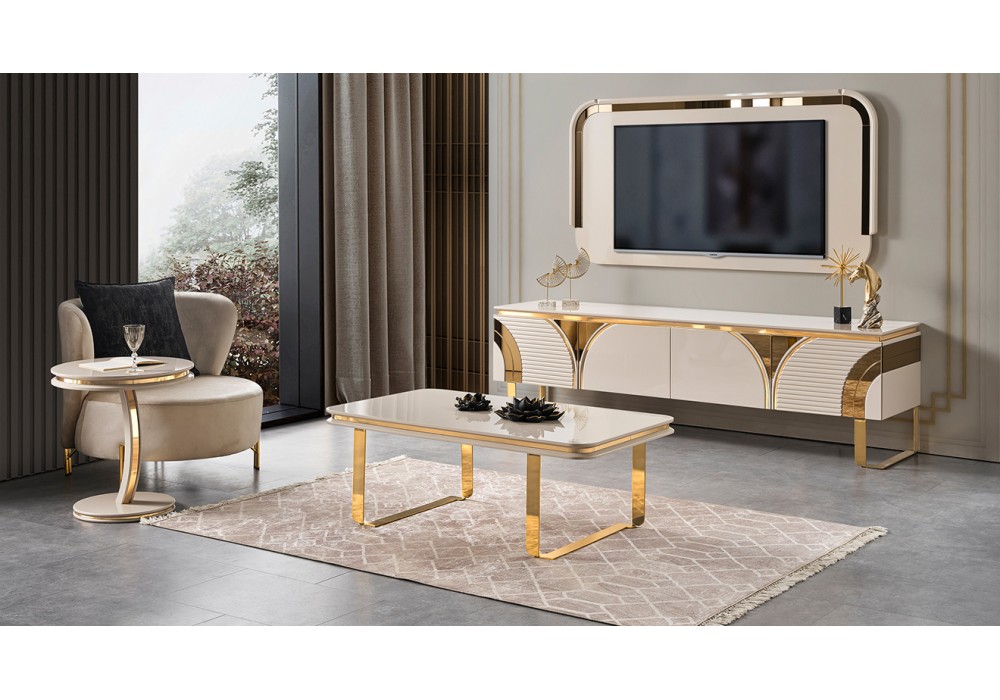 İmaj Panolu Gold Metal Ayaklı Tv Ünitesi