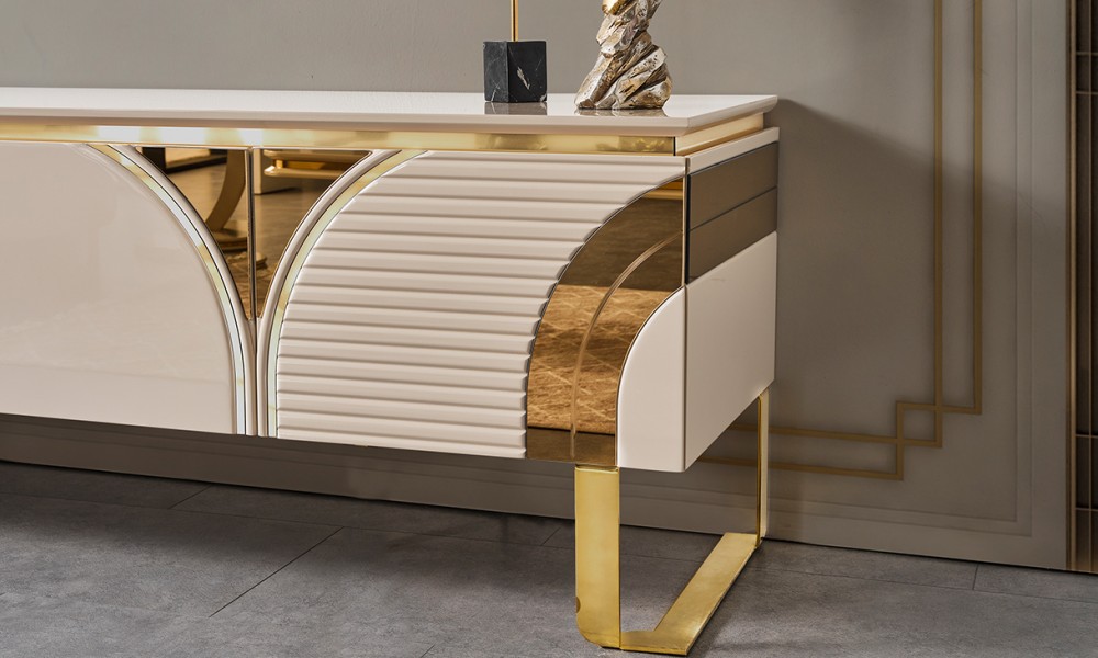 İmaj Panolu Gold Metal Ayaklı Tv Ünitesi