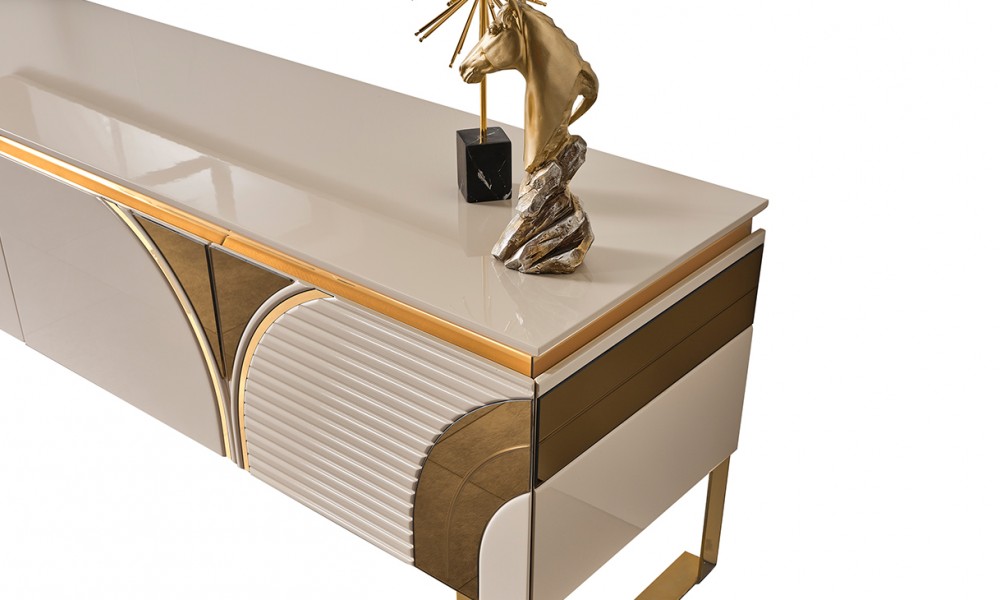 İmaj Panolu Gold Metal Ayaklı Tv Ünitesi