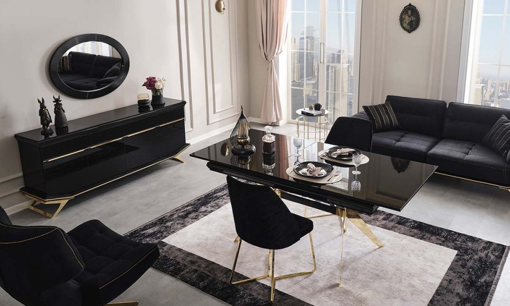 Masarati Gold Metal Ayaklı Yemek Odası Takımı