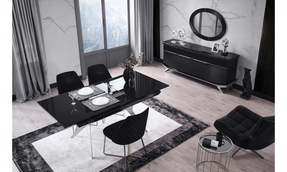 Masarati Gümüş Metal Ayaklı Yemek Odası Takımı