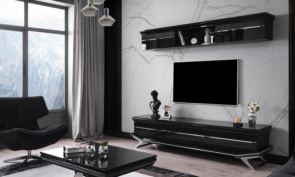 Masarati Gümüş Metal Ayaklı TV Ünitesi