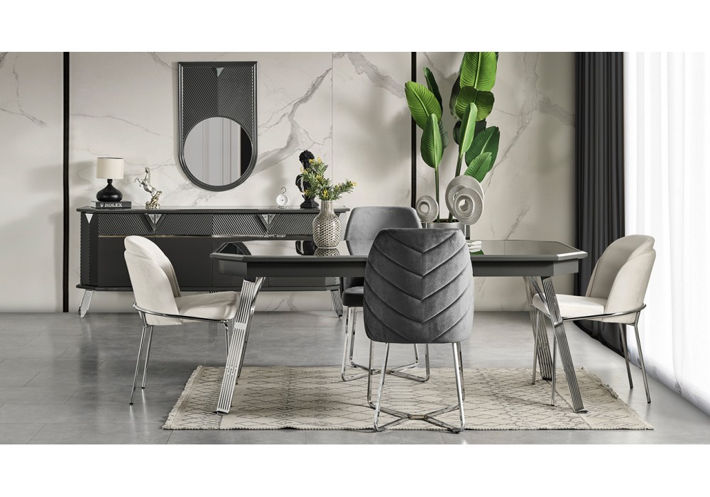 Madrid Gümüş Metal Ayaklı Yemek Odası Takımı