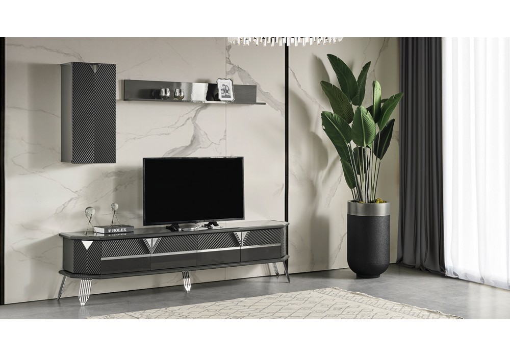 Madrid Gümüş Metal Ayaklı Tv Ünitesi