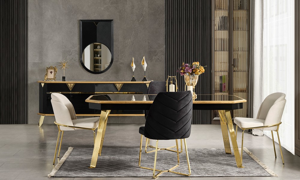Porto Gold Metal Ayaklı Yemek Odası Takımı Porto Gold Metal Ayaklı Yemek Odası Takımı