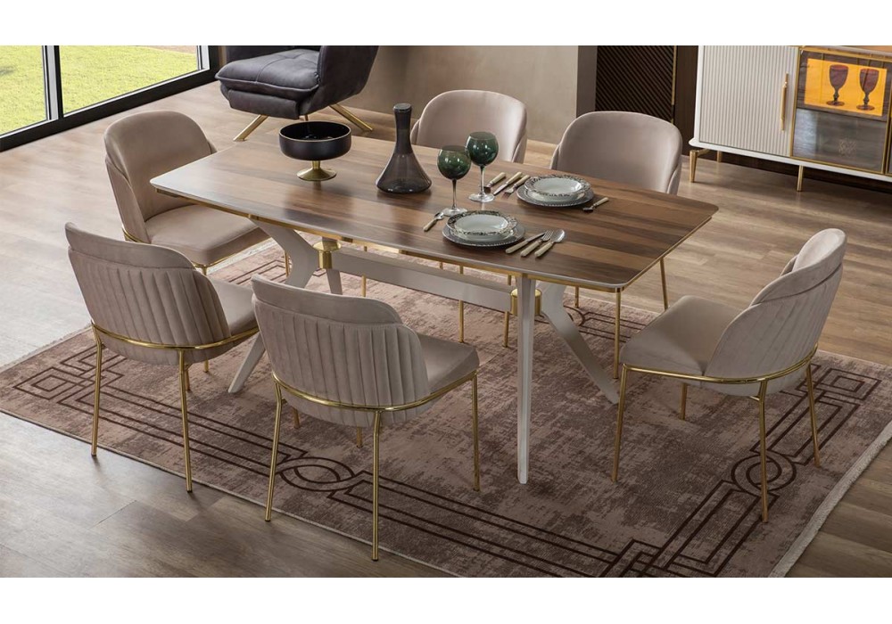 Royal Gold Metal Ayaklı Yemek Odası Takımı