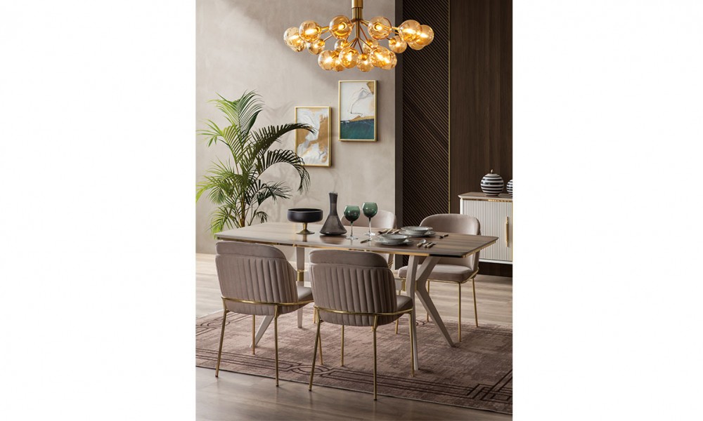 Royal Gold Metal Ayaklı Yemek Odası Takımı Yemek Odası Royal Gold Metal Ayaklı Yemek Odası Takımı Yemek Odası