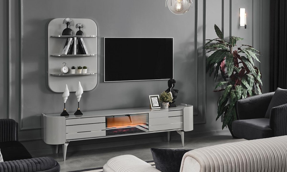 Karya Sis Grisi Şömineli TV Ünitesi Karya Sis Grisi Şömineli TV Ünitesi