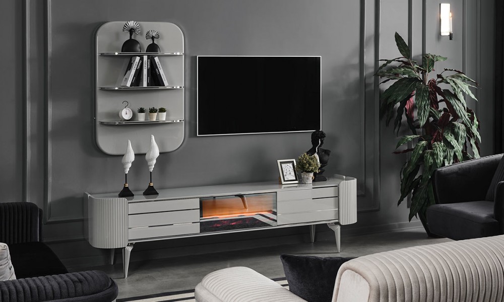 Karya Sis Grisi Şömineli TV Ünitesi Karya Sis Grisi Şömineli TV Ünitesi