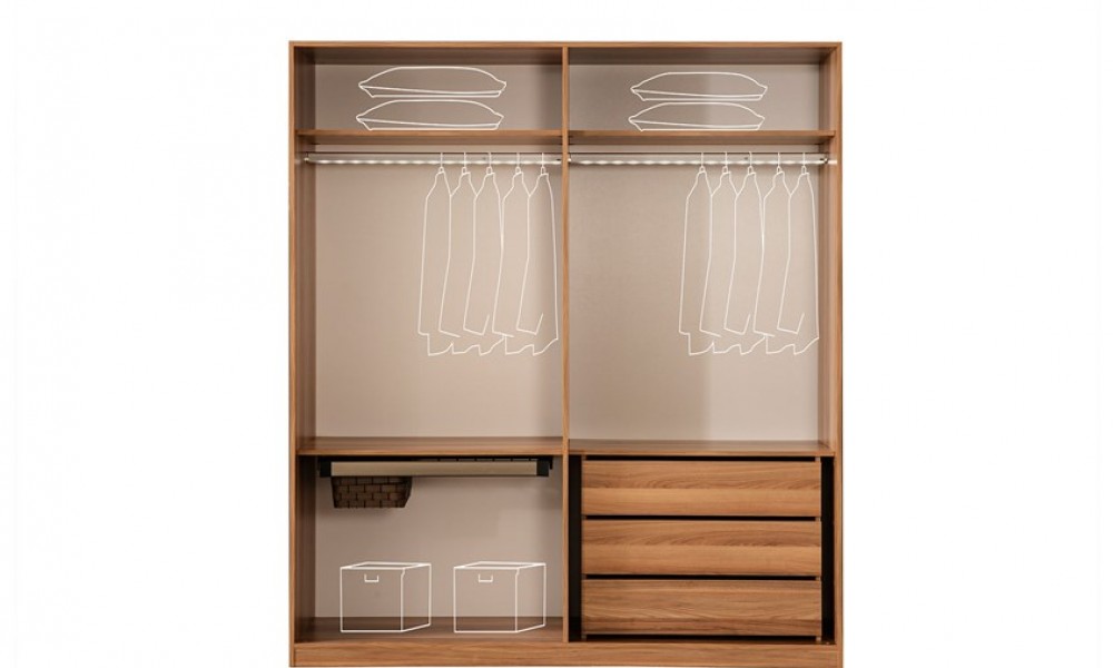 Perla 200 cm 4 Kapaklı Dolap Ceviz İndirimli Mobilya