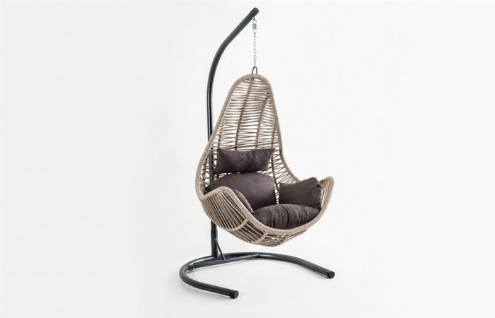 Rattan Bahçe - Balkon Salıncağı Krem - Kahve Minder CV-37 Salıncak