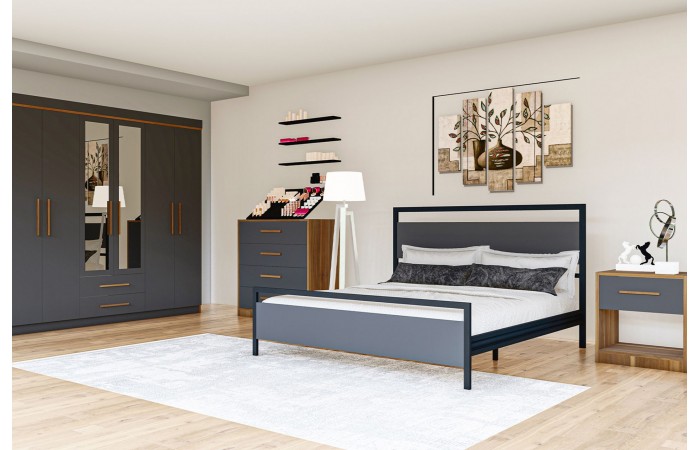 Metalia Yatak Odası Takımı, Antrasit Ceviz, 6 Kapaklı