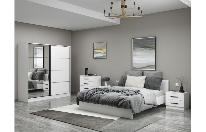 Kale210 Yatak Odası Takımı, Beyaz, Sürgü Kapaklı, Set 113