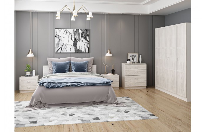Kale210 Yatak Odası Takımı, Eskitme Beyaz, 4 Kapaklı, Set 95