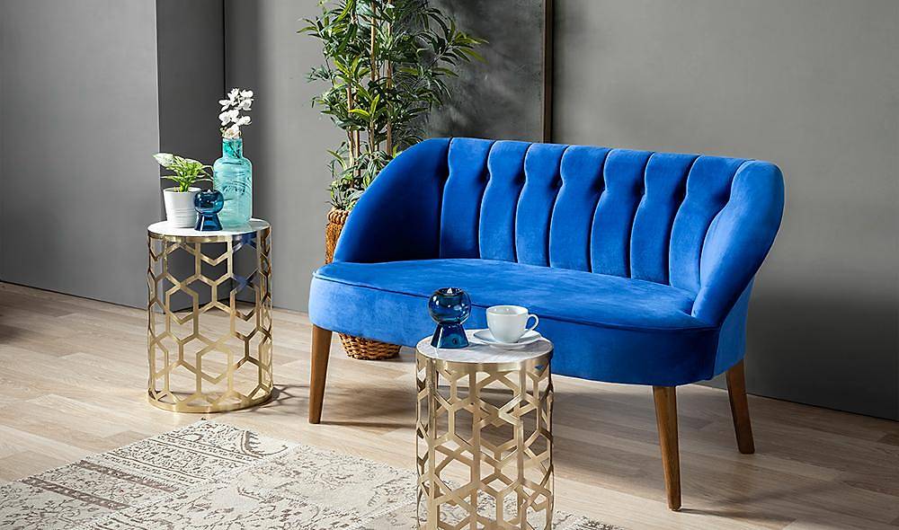 Roselin Mavi İkili Kanepe Çay Seti Koltuk