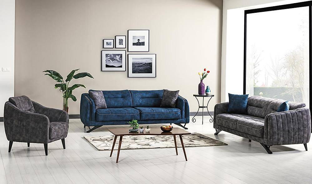 Ester Mavi - Gri Koltuk Takımı Metal Kasa İndirimli Mobilya