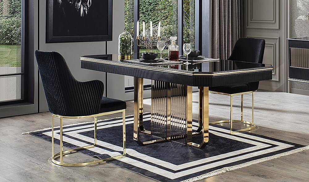 Cavalli Luxury Siyah Masa Takımı Yemek Masası Takımı
