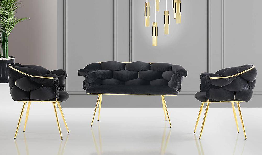 Balon Siyah Çay Seti Koltuk Çay Seti Koltuk