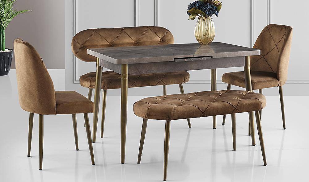 Kahve Kapitoneli Yemek Masası Takımı Yemek Masası Takımı