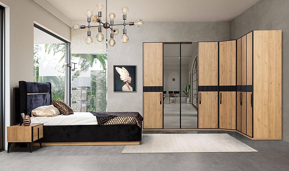 Pena Bazalı Yatak Odası - Köşe Dolaplı Giyinme Odası