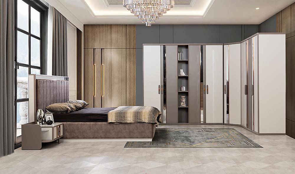 Valdes Bazalı Yatak Odası - Köşe Dolaplı Giyinme Odası