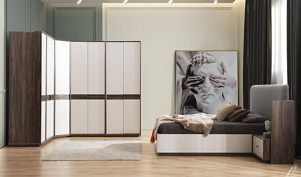 Martha Bazalı Yatak Odası - Köşe Dolaplı Giyinme Odası