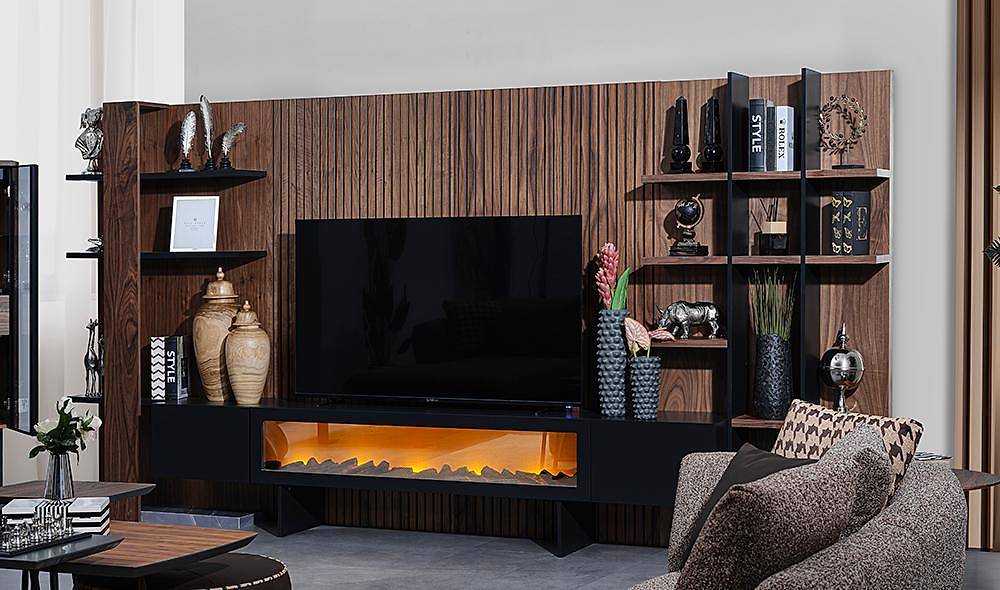 Nossa Şömineli Tv Ünitesi - Ahşap İndirimli Mobilya