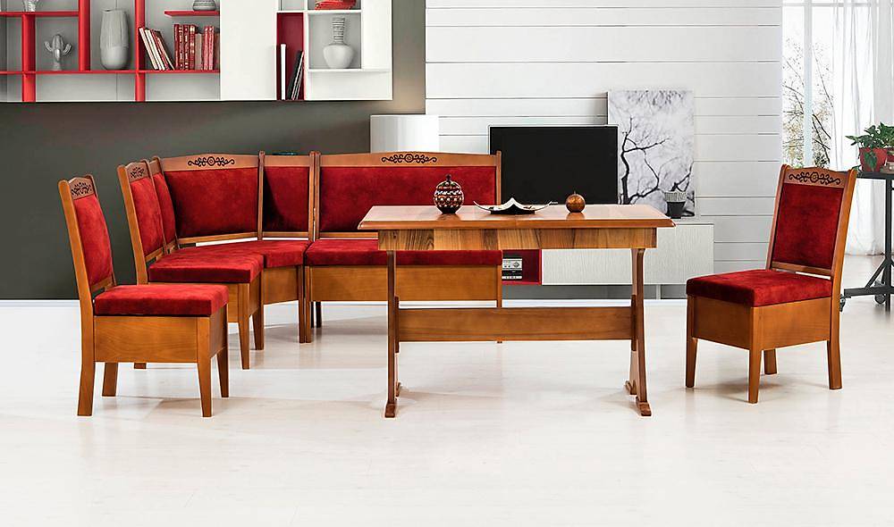 Hicran Mutfak Köşe Takımı Ceviz - Bordo Mutfak Köşe Takımları