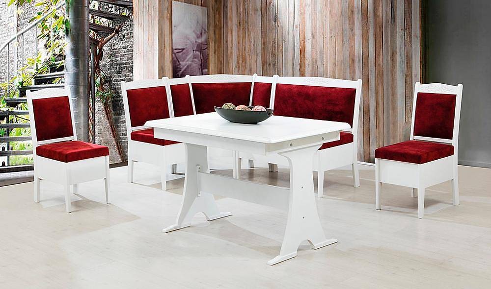 Hicran Mutfak Köşe Takımı Beyaz - Bordo Mutfak Köşe Takımları