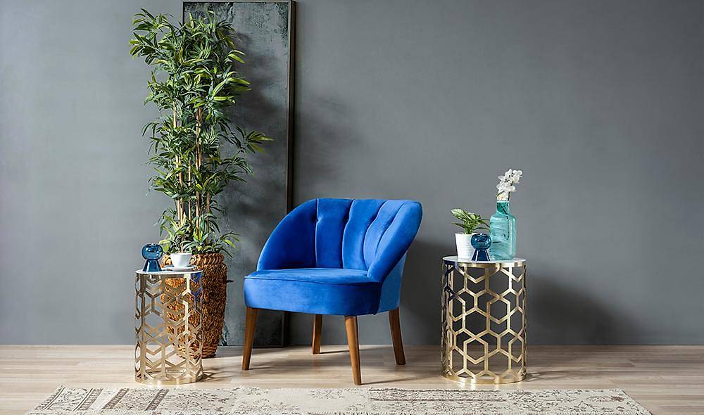 Roselin Mavi Berjer Çay Seti Koltuk