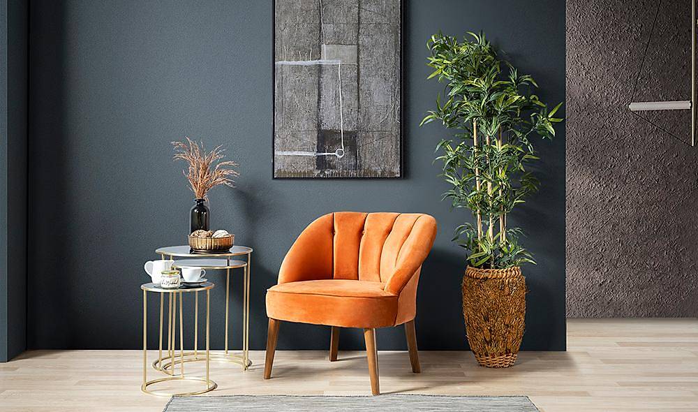 Roselin Turuncu Berjer Çay Seti Koltuk