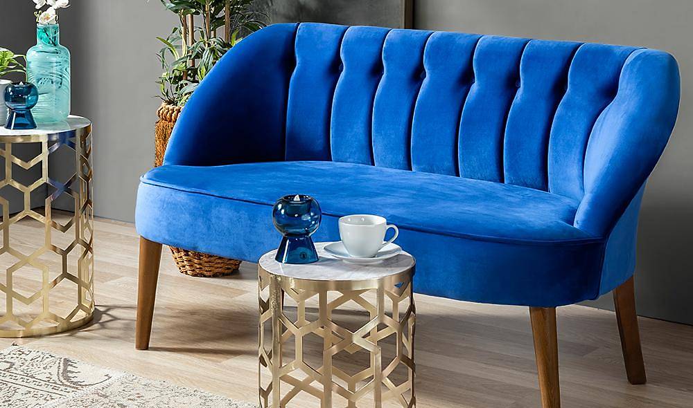 Roselin Mavi İkili Kanepe Çay Seti Koltuk