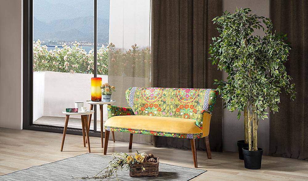 Hawaii Sarı İkili Kanepe Çay Seti Koltuk