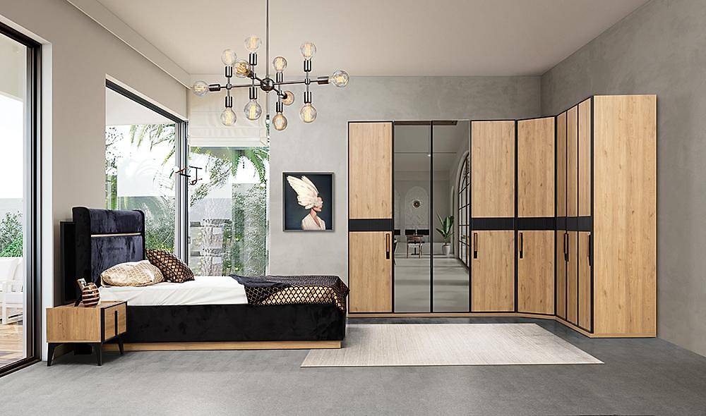 Pena Bazalı Yatak Odası - Köşe Dolaplı Giyinme Odası