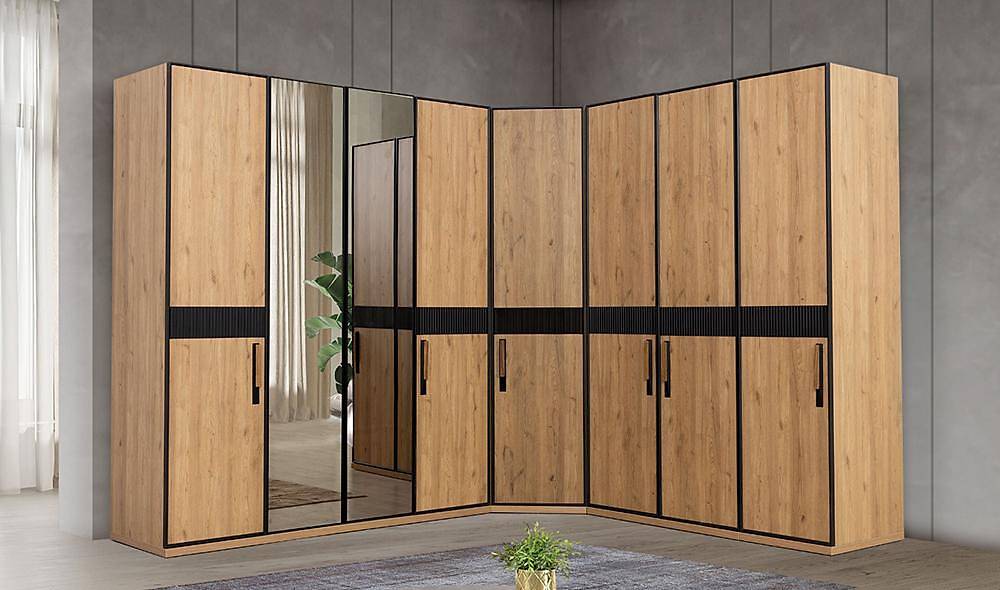 Pena Bazalı Yatak Odası - Köşe Dolaplı Giyinme Odası