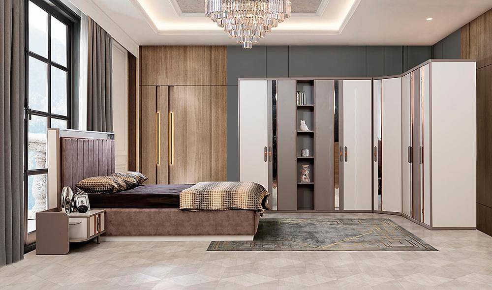 Valdes Bazalı Yatak Odası - Köşe Dolaplı Giyinme Odası