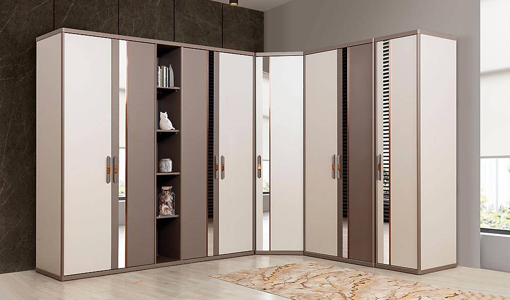 Valdes Bazalı Yatak Odası - Köşe Dolaplı Giyinme Odası