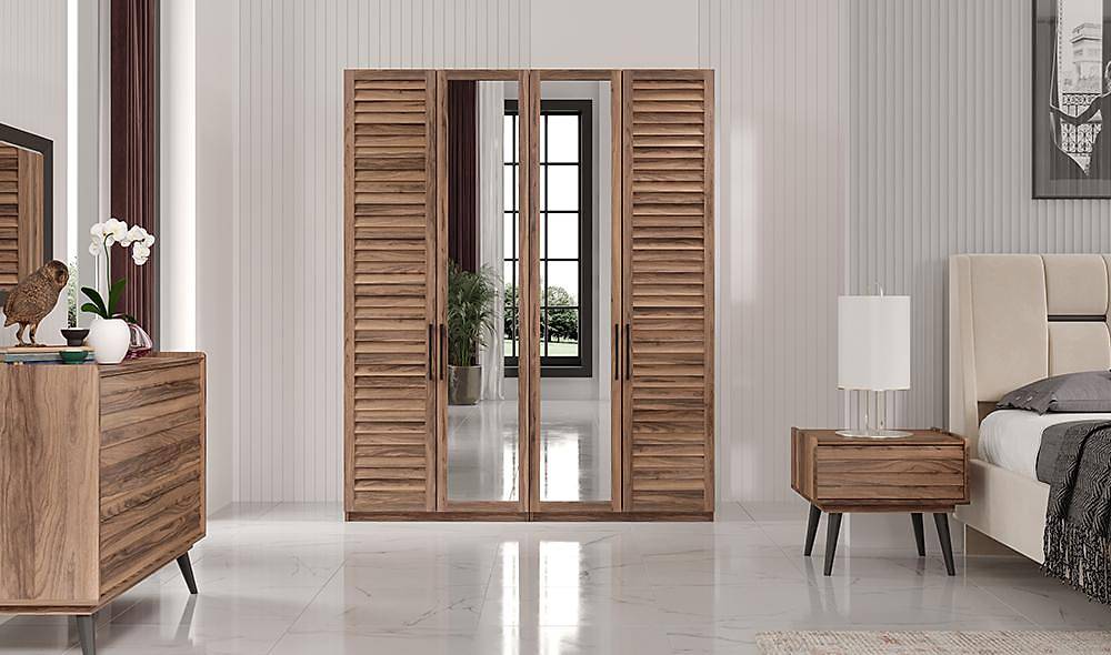 Çizgi Yatak Odası - Ceviz Modern Yatak Odası