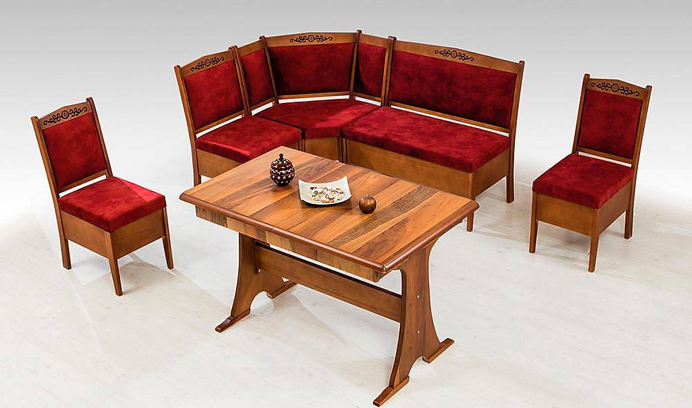 Hicran Mutfak Köşe Takımı Ceviz - Bordo Mutfak Köşe Takımları