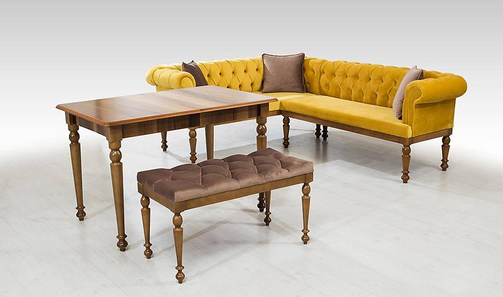 Elit Chester Sarı Mutfak Köşe Takımı Masa Sandalye